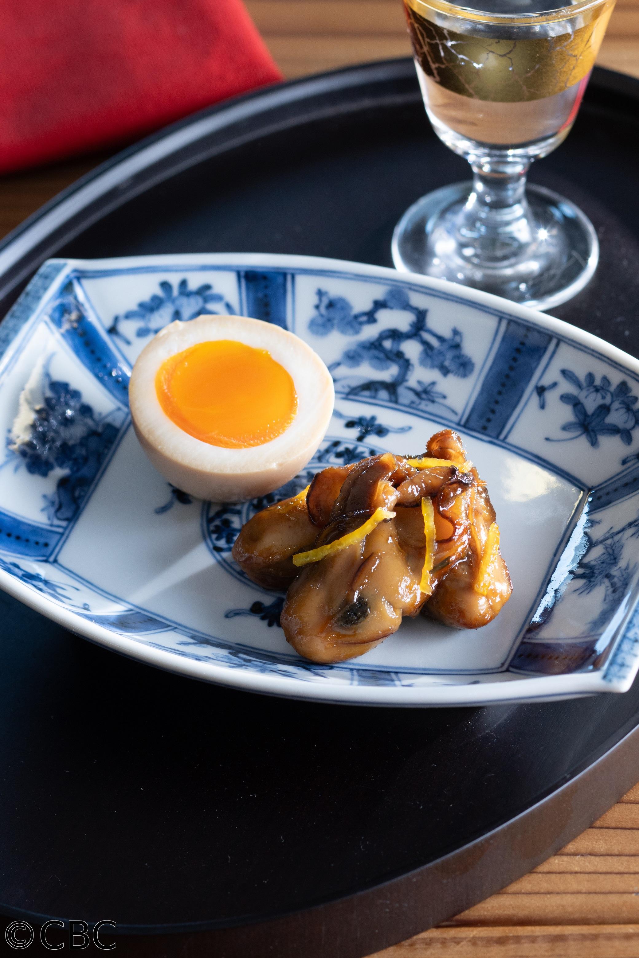 ３分クッキング🈑【かきの柚子しぐれ煮・半熟卵のだししょうゆ漬け】