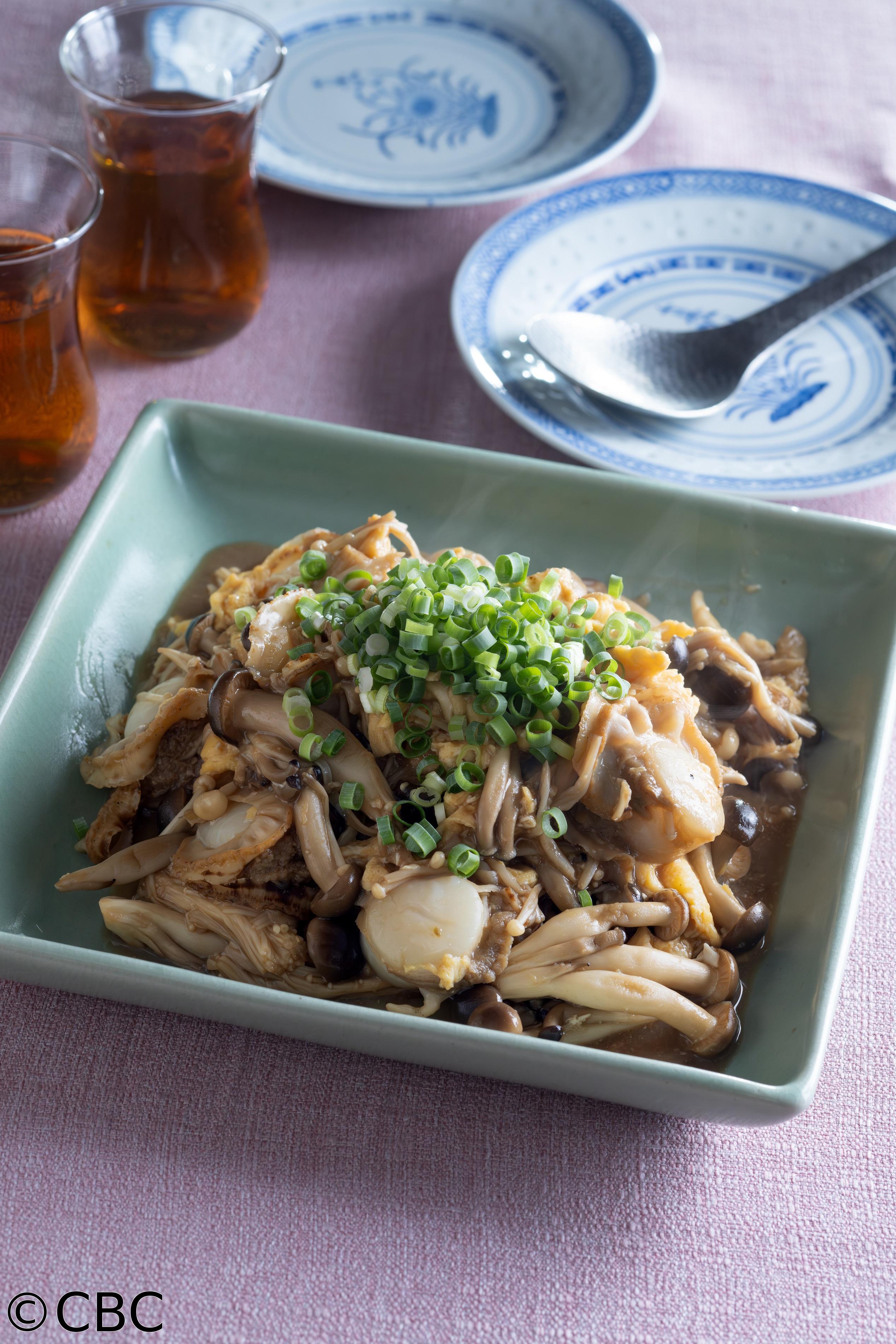 ３分クッキング🈑【帆立ときのこのふわふわ卵炒め】